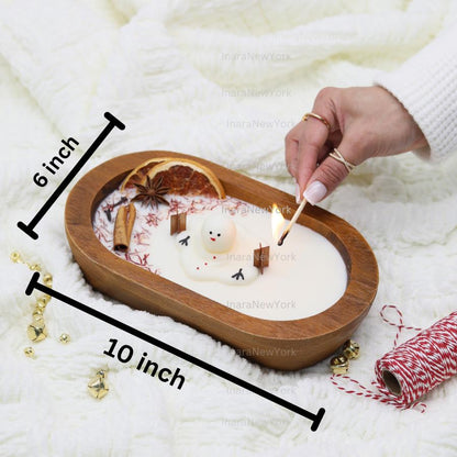 10 inch Christmas Candle - Soy Wax doughbowl Snowman, Spiced Scent, fraser fir