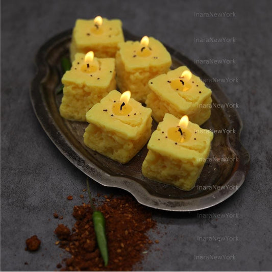 Dhokla Soy Wax Candle Set - Diwali Decor, Indian Mithai - Handmade in USA