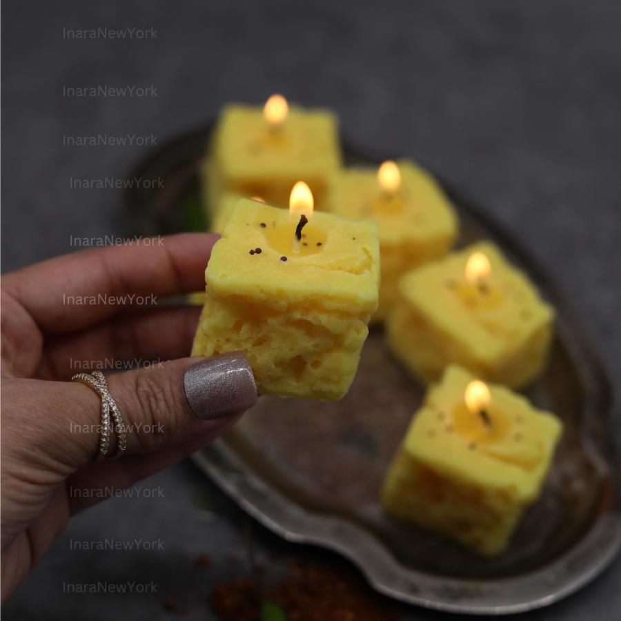 Dhokla Soy Wax Candle Set - Diwali Decor, Indian Mithai - Handmade in USA