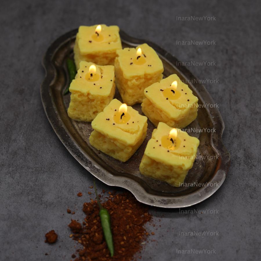 Dhokla Soy Wax Candle Set - Diwali Decor, Indian Mithai - Handmade in USA