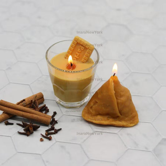 chai candle | chai samosa| Diwali gift | indian décor | Indian candle | housewarming | puja gift| desi gifts | samosa candle | mithai candle