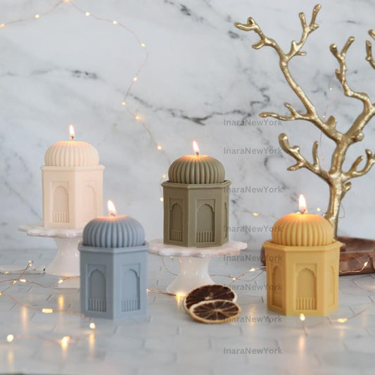 Ramadan Mosque Pillar Candle Candle: Handmade Soy Wax Decor