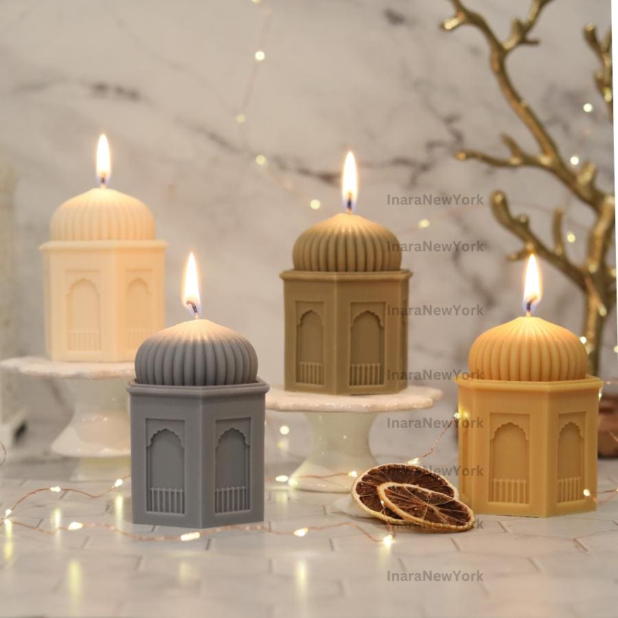 Ramadan Mosque Pillar Candle Candle: Handmade Soy Wax Decor