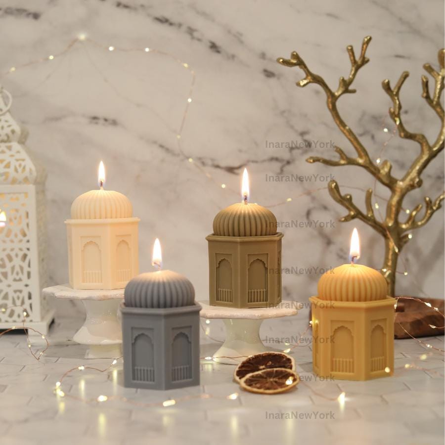 Ramadan Mosque Pillar Candle Candle: Handmade Soy Wax Decor