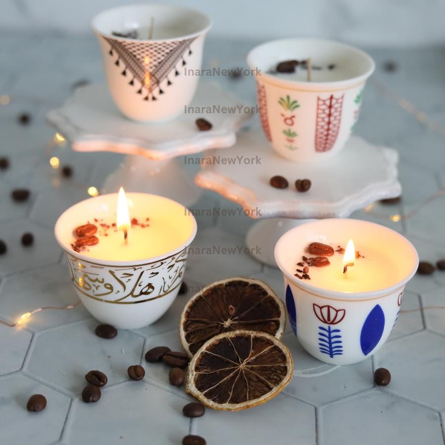 Ramadan decor cawa turkish lebanese coffee candle- karak tea- arabic chai cups- - eid gift -