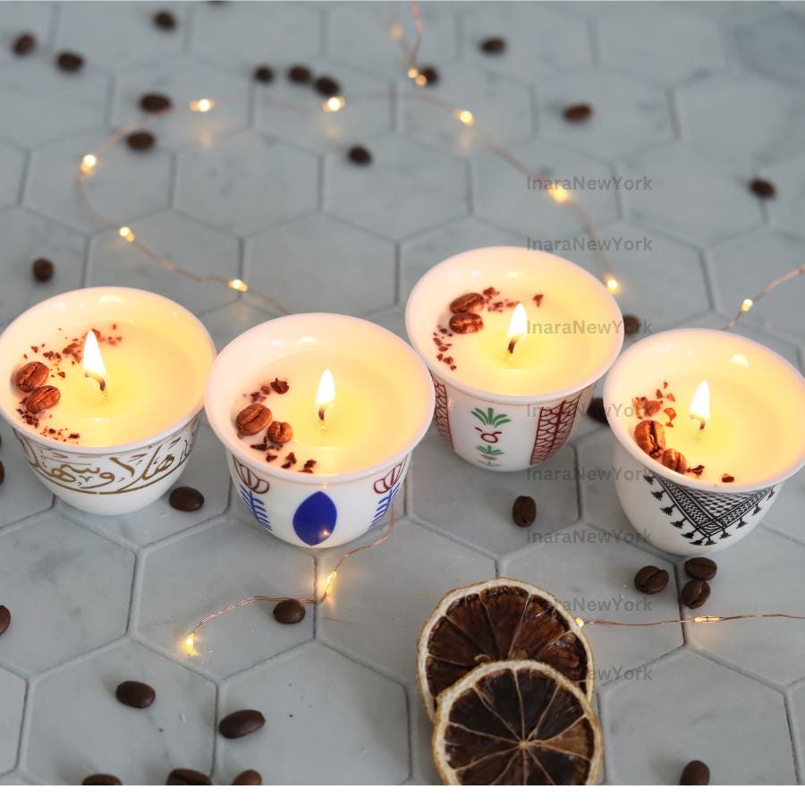 Ramadan decor cawa turkish lebanese coffee candle- karak tea- arabic chai cups- - eid gift -