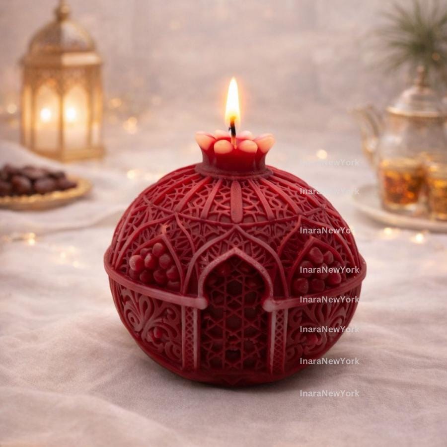 pomegranate Candle: Handmade soy wax Fruit Home Decor Luxury Gift, Ramadan Table Centerpiece