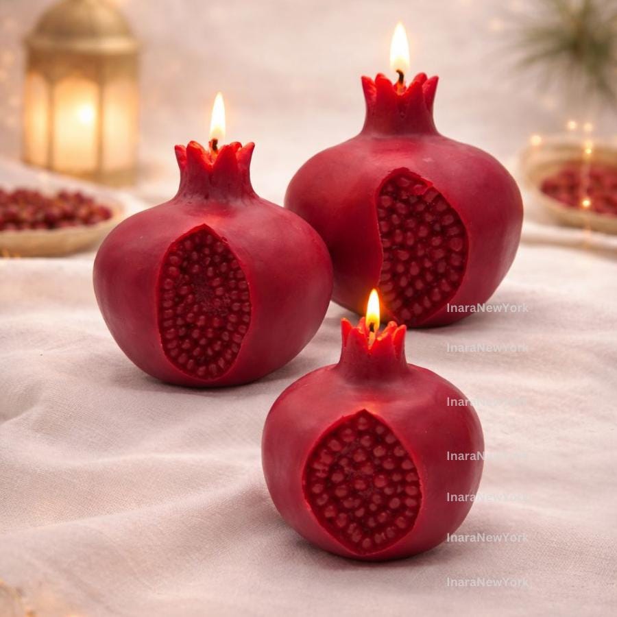 pomegranate Candle: Handmade soy wax Fruit Home Decor Luxury Gift, Ramadan Table Centerpiece