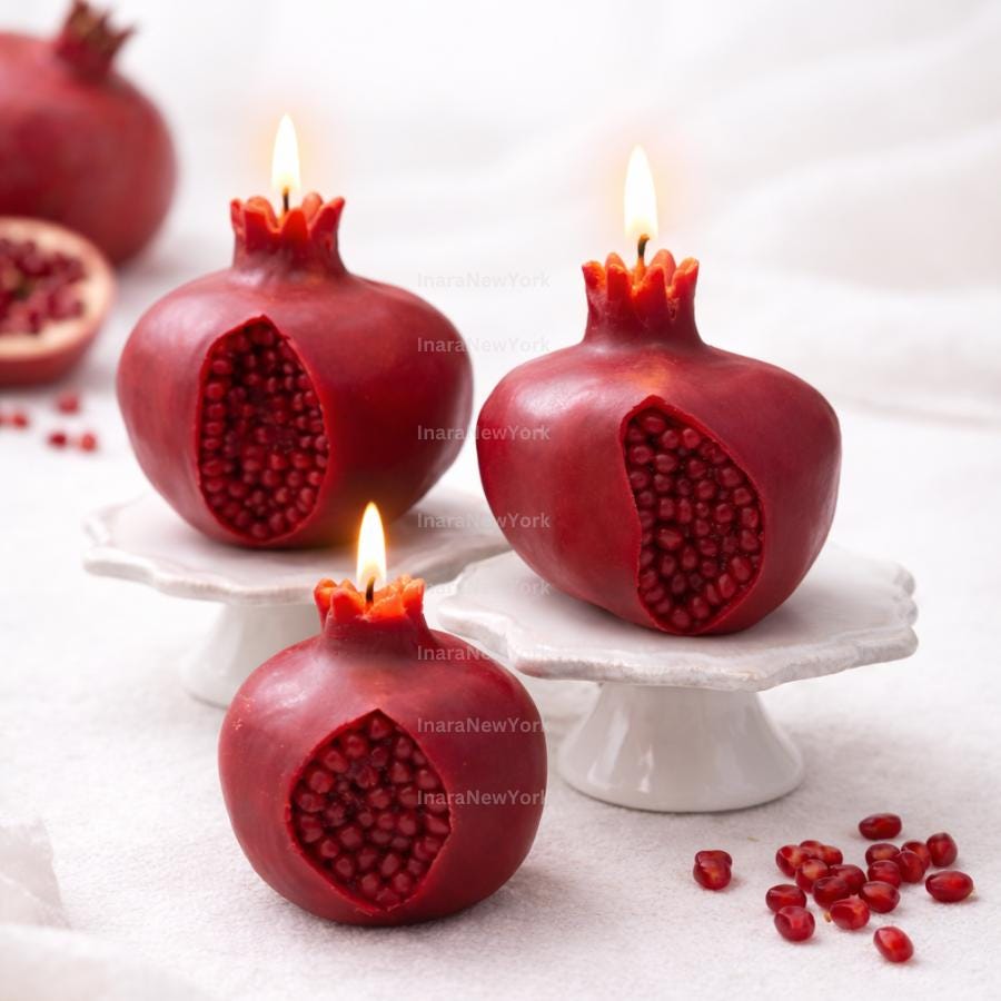 pomegranate Candle: Handmade soy wax Fruit Home Decor Luxury Gift, Ramadan Table Centerpiece
