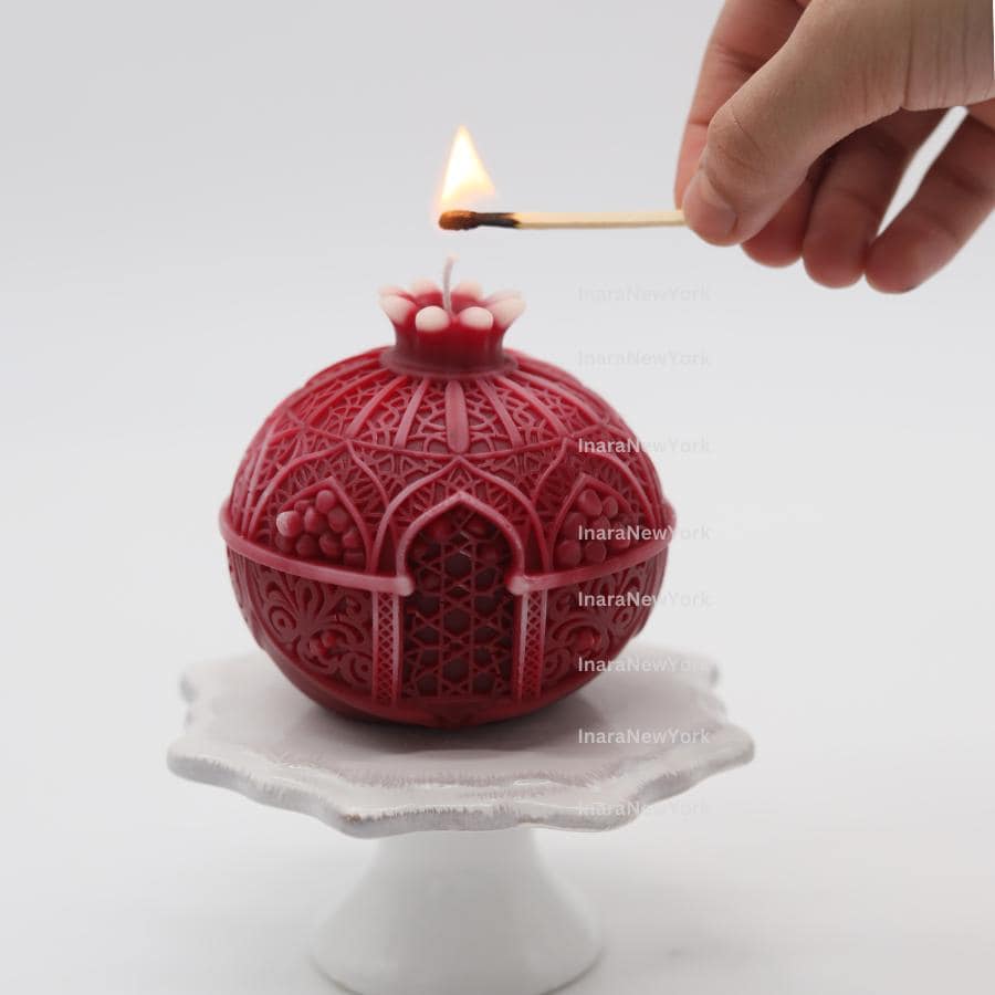pomegranate Candle: Handmade soy wax Fruit Home Decor Luxury Gift, Ramadan Table Centerpiece