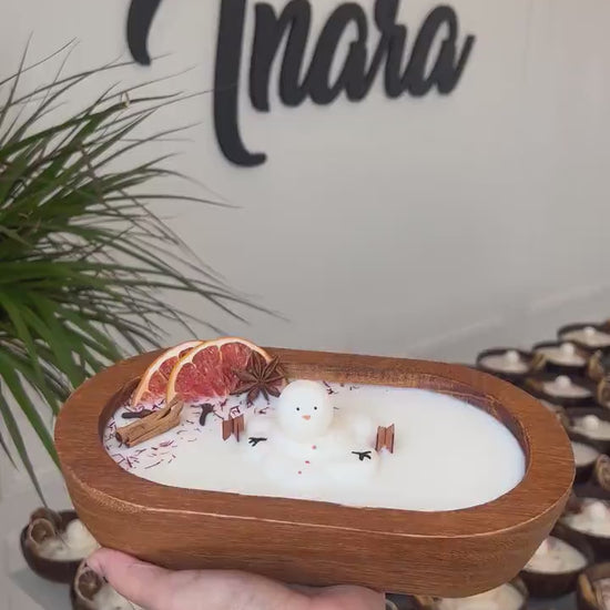 10 inch Christmas Candle - Soy Wax doughbowl Snowman, Spiced Scent, fraser fir