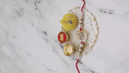 Raksha Bandhan Gift Set with Resin Tray, Candles & Rakhi — Handmade Resin Gold Flake Tray, Festive Rakhi Thali, Brother Sister Gift