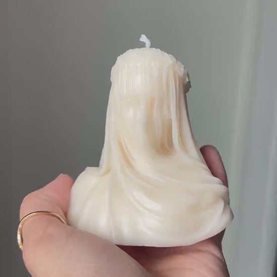 Virgin Veiled Lady Candle – Handmade Small Soy Wax Bust, Mystical Feminine Sculpture, Elegant Home Decor Accent, Gift for Her, Halloween