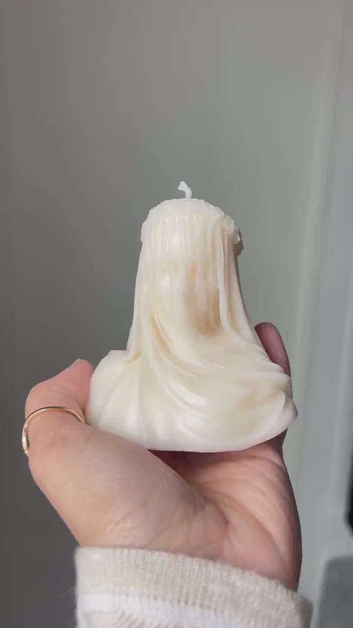 Virgin Veiled Lady Candle – Handmade Small Soy Wax Bust, Mystical Feminine Sculpture, Elegant Home Decor Accent, Gift for Her, Halloween